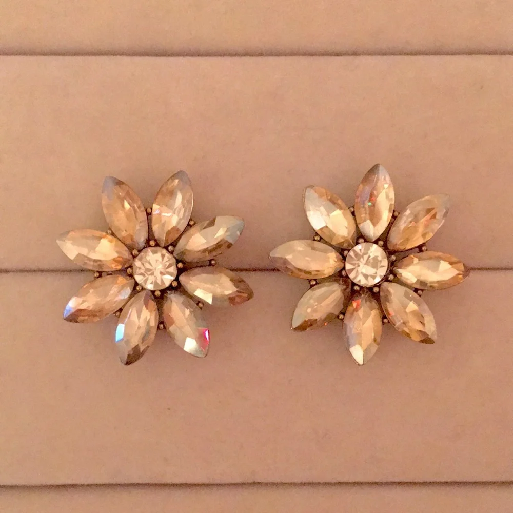 Champagne Gold Crystal Flower Statement Earrings